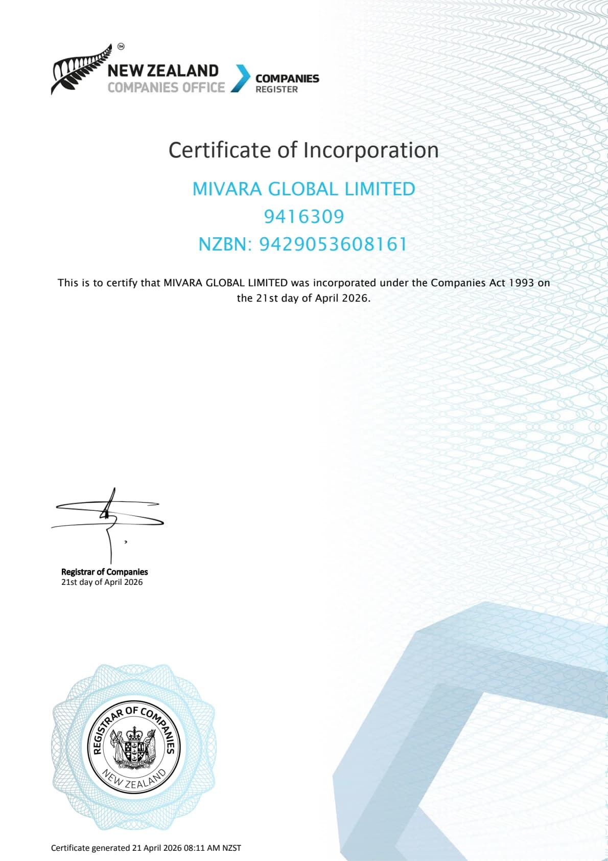 Certificate of Incorporation