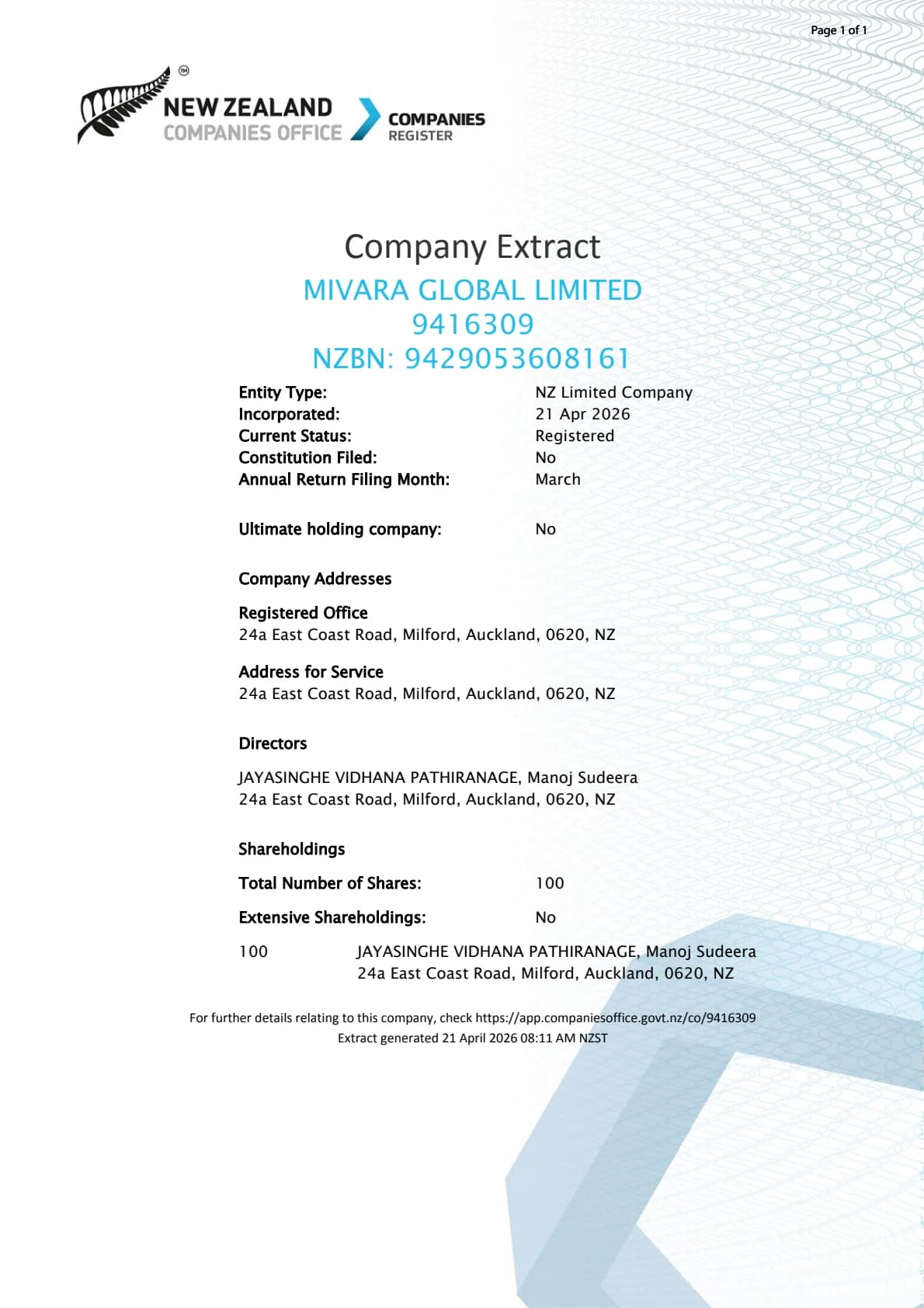 Official Company Extract